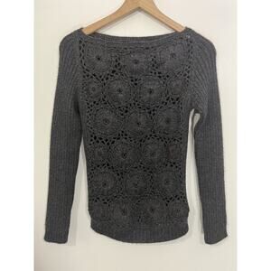 Wool Alpaca Floral Crochet Knit Sweater XS Whimsigoth Goth Witch Grandma Minimal